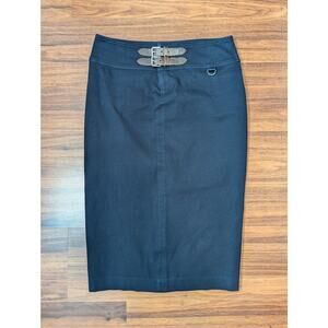 Lauren Ralph Lauren Navy Pencil Skirt With Brown Buckle Waist- Size 2